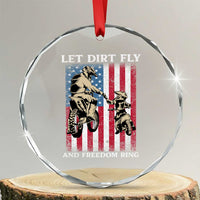 Let Dirt Fly And Freedom Ring Crystal Glass Ornament 4th of July Dirt Bike American Flag