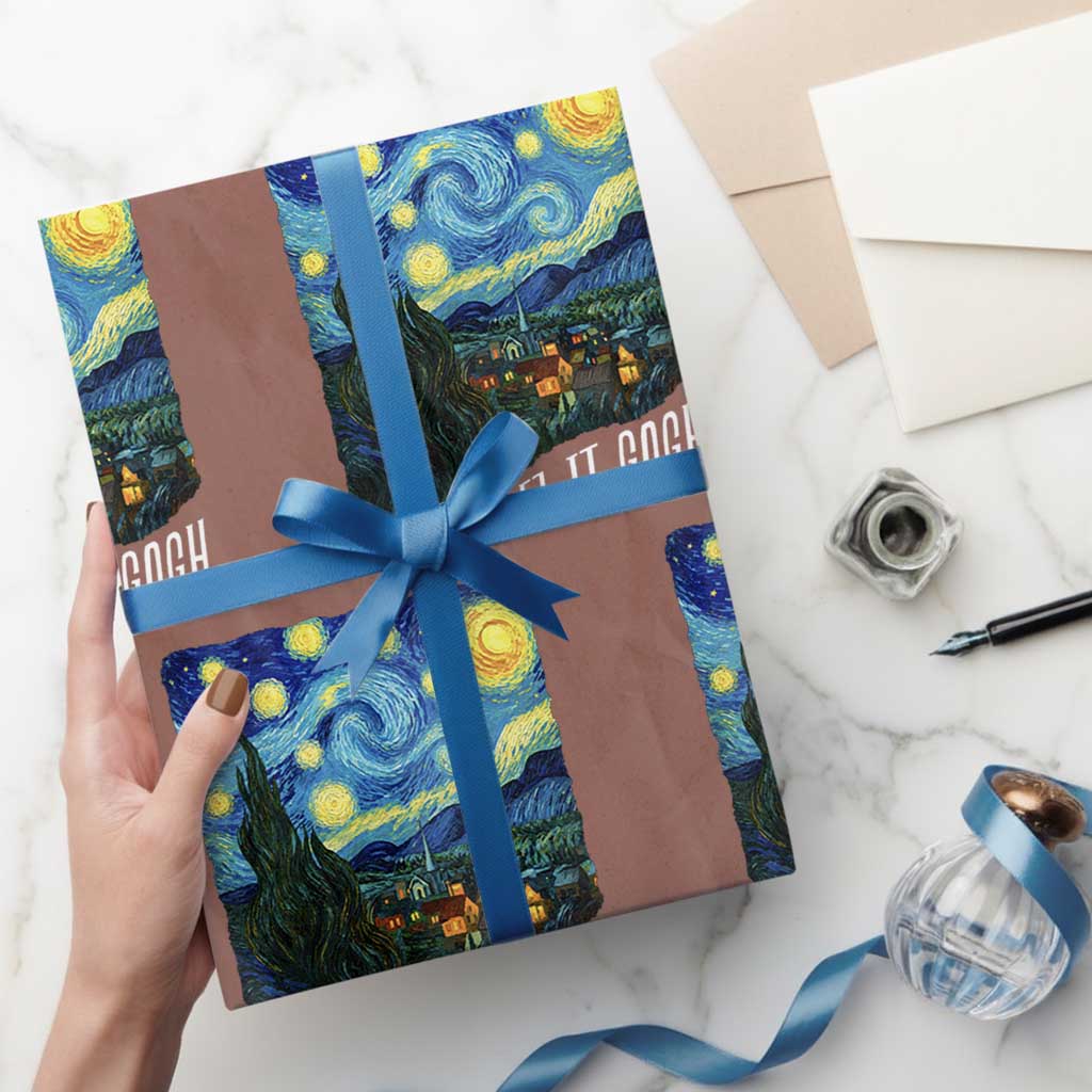 Let It Gogh Funny Vincent Van Gogh Wrapping Paper Roll Starry Night Design Art Lover