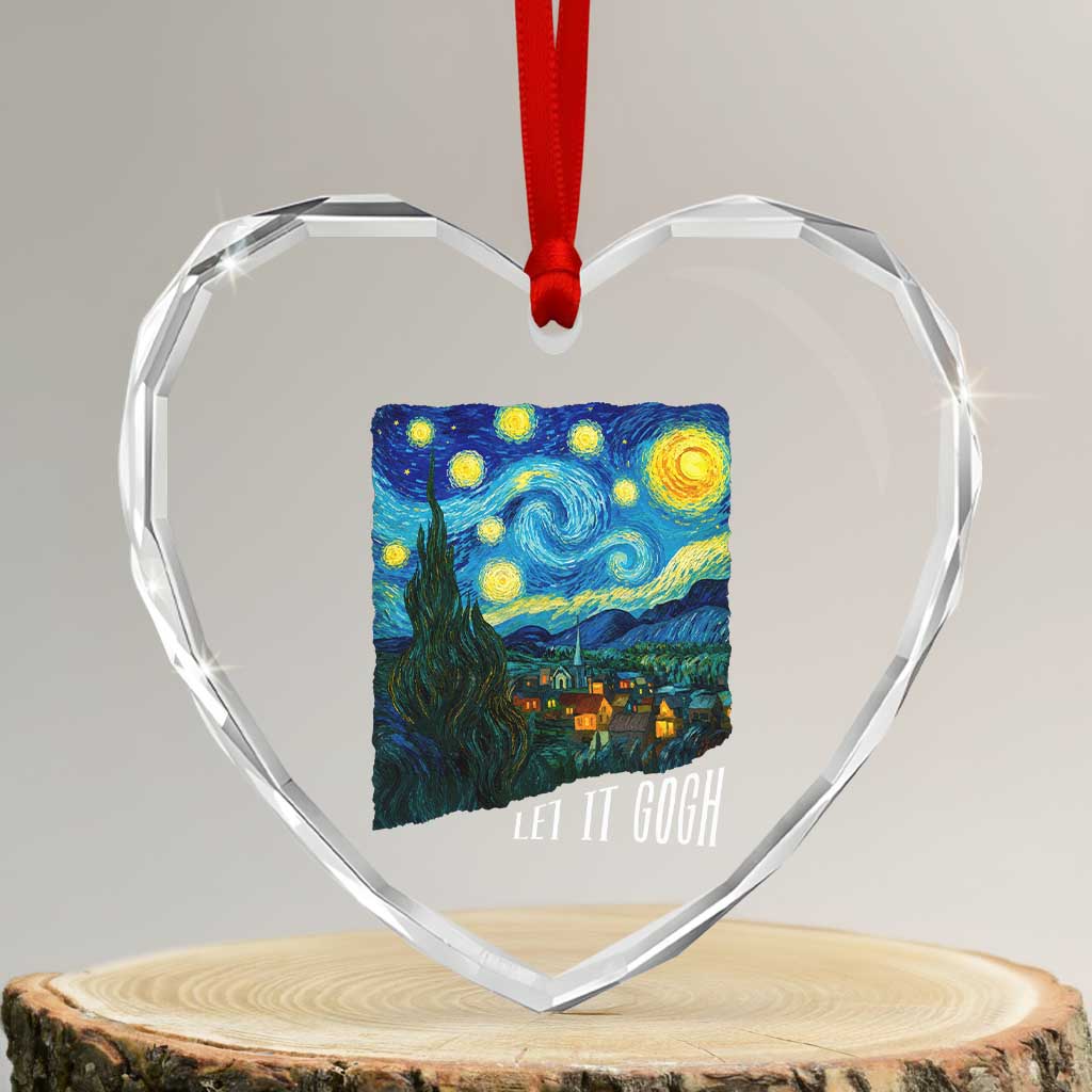 Let It Gogh Funny Vincent Van Gogh Heart Crystal Glass Ornament Starry Night Design Art Lover