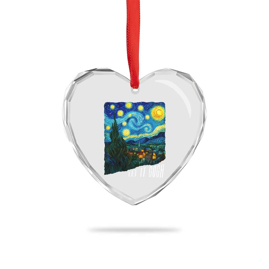 Let It Gogh Funny Vincent Van Gogh Heart Crystal Glass Ornament Starry Night Design Art Lover