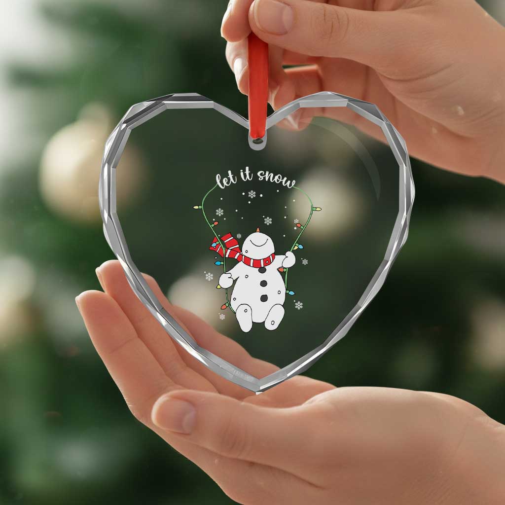 Let It Snow Cute Snowman Xmas Heart Crystal Glass Ornament - Wonder Print Shop