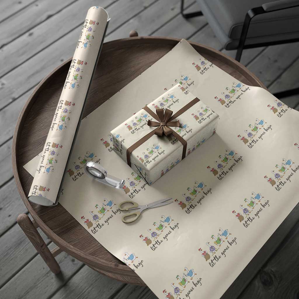 Let the Games Begin Cute Geese Wrapping Paper Roll Field Day Whimsical School Sports