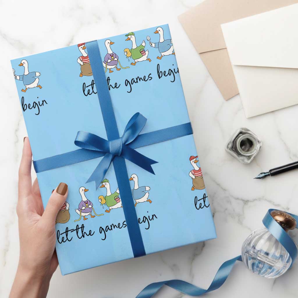 Let the Games Begin Cute Geese Wrapping Paper Roll Field Day Whimsical School Sports