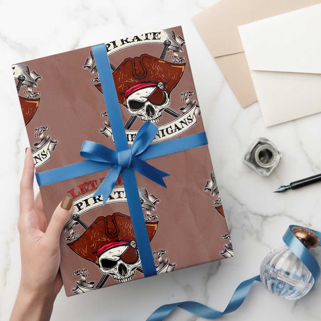 Let The Pirate Shenanigans Begin Wrapping Paper Roll Funny Crossbones Freebooter - Wonder Print Shop