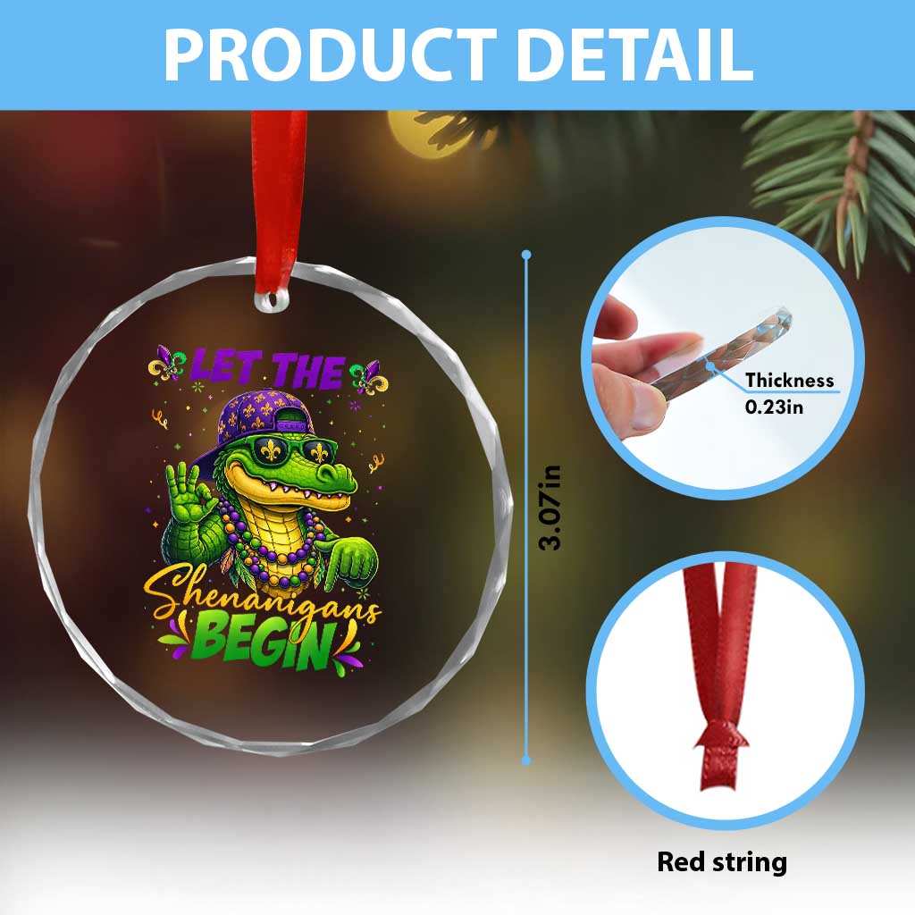 Let The Shenanigans Begin Mardi Gras 67 Meme Crystal Glass Ornament Funny Alligator Mardigator Six Seven