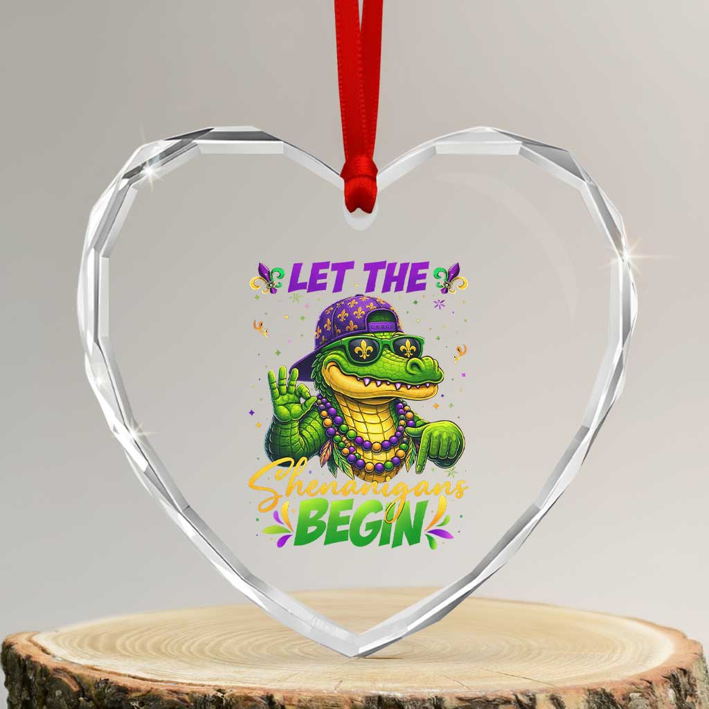 Let The Shenanigans Begin Mardi Gras 67 Meme Heart Crystal Glass Ornament Funny Alligator Mardigator Six Seven