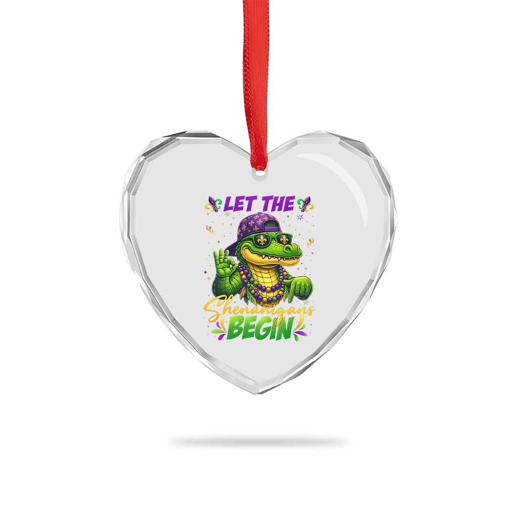 Let The Shenanigans Begin Mardi Gras 67 Meme Heart Crystal Glass Ornament Funny Alligator Mardigator Six Seven