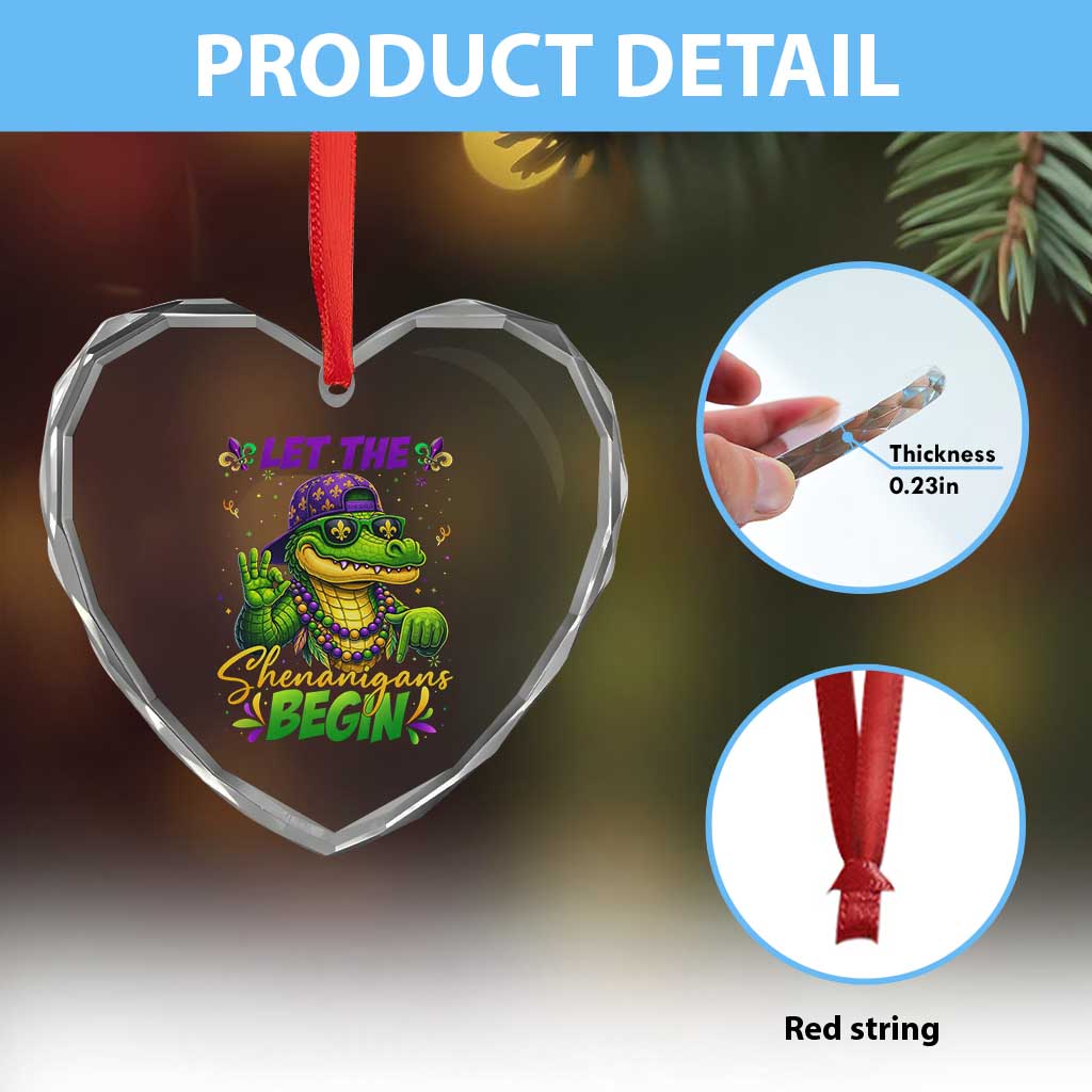 Let The Shenanigans Begin Mardi Gras 67 Meme Heart Crystal Glass Ornament Funny Alligator Mardigator Six Seven