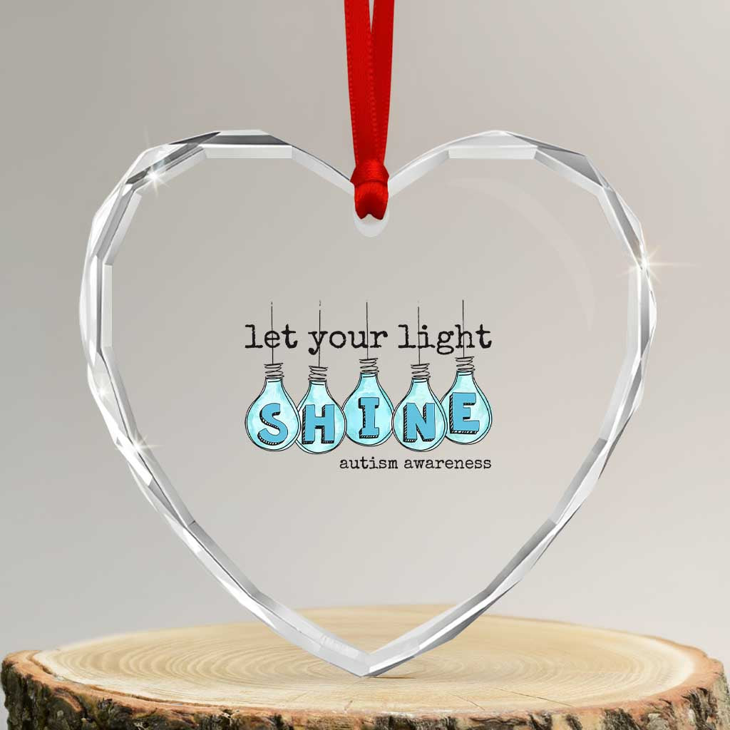 Let Your Light Shine Autism Awareness Heart Crystal Glass Ornament Light Bulb Autism Acceptance