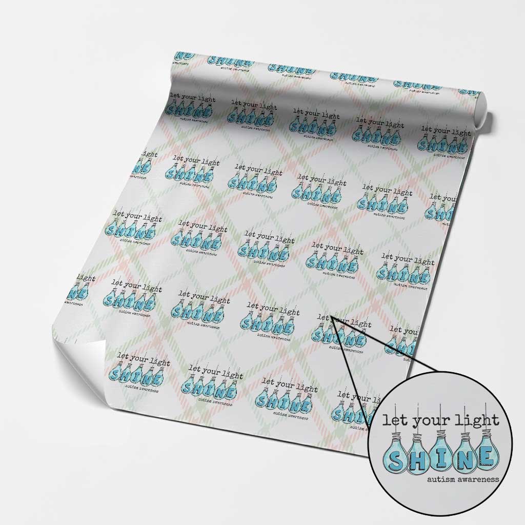 Let Your Light Shine Autism Awareness Wrapping Paper Roll Light Bulb Autism Acceptance