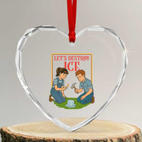 Let’s Destroy ICE Heart Crystal Glass Ornament Retro Parody Protest with Satirical Childhood Graphic