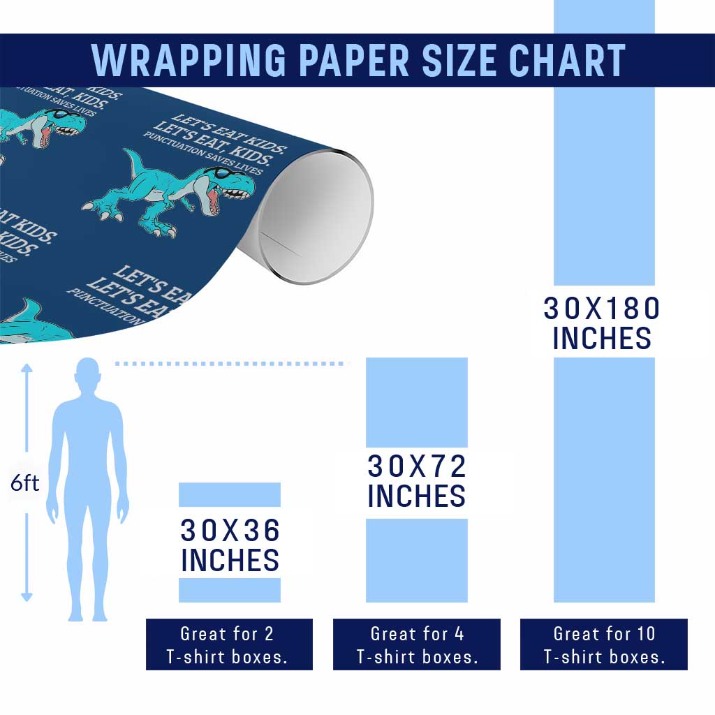 Lets Eat Kids Punctuation Saves Lives Wrapping Paper Roll Dinosaur Funny Grammar - Wonder Print Shop