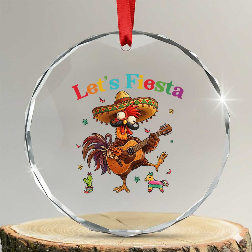 Lets Fiesta Cinco de May Crystal Glass Ornament Funny Chicken Playing Guitar