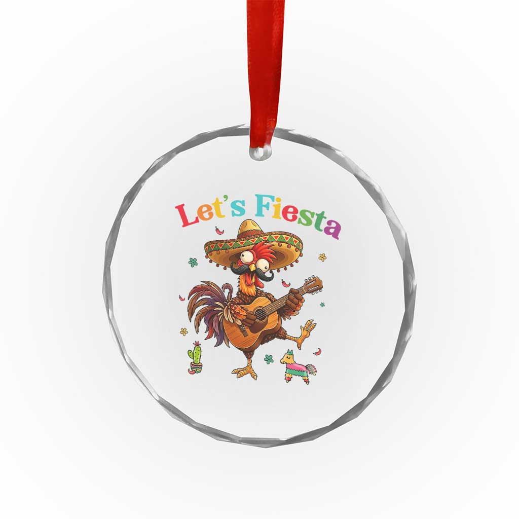 Lets Fiesta Cinco de May Crystal Glass Ornament Funny Chicken Playing Guitar