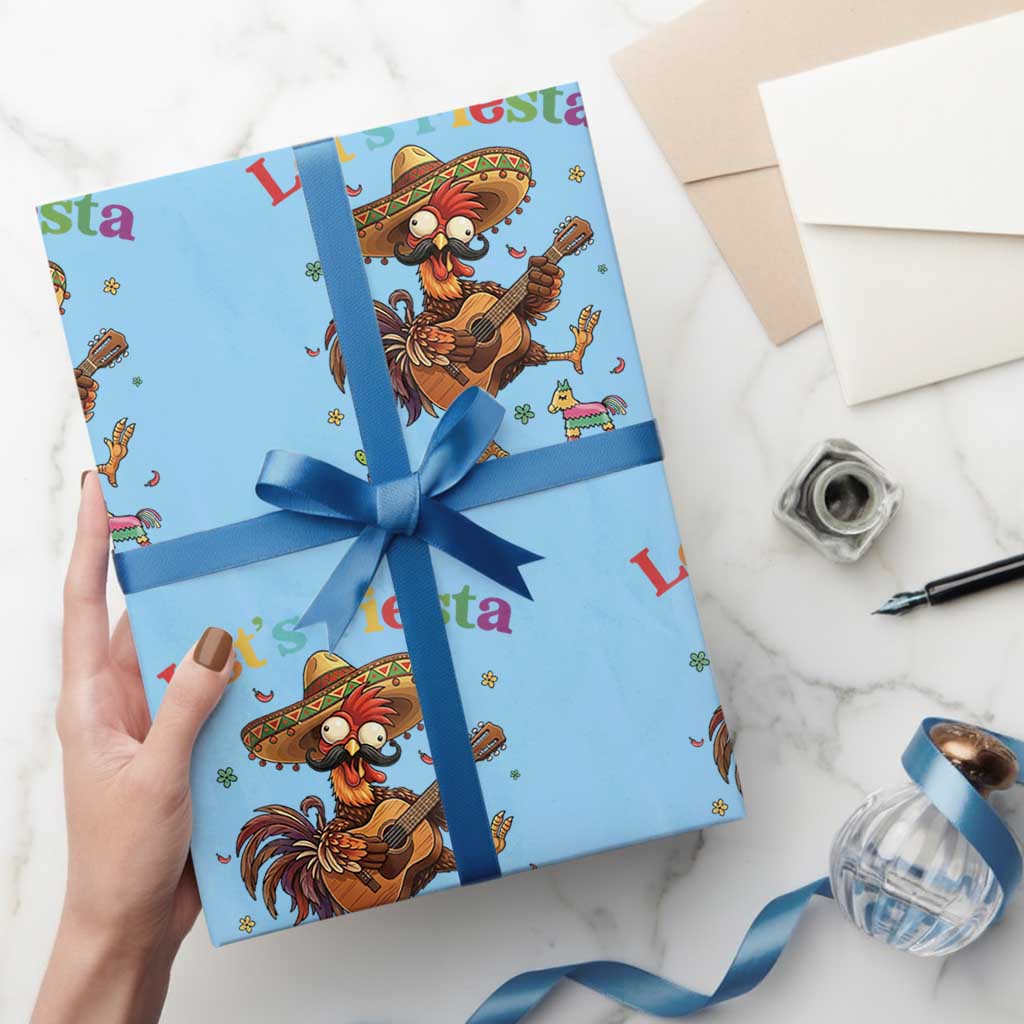 Lets Fiesta Cinco de May Wrapping Paper Roll Funny Chicken Playing Guitar