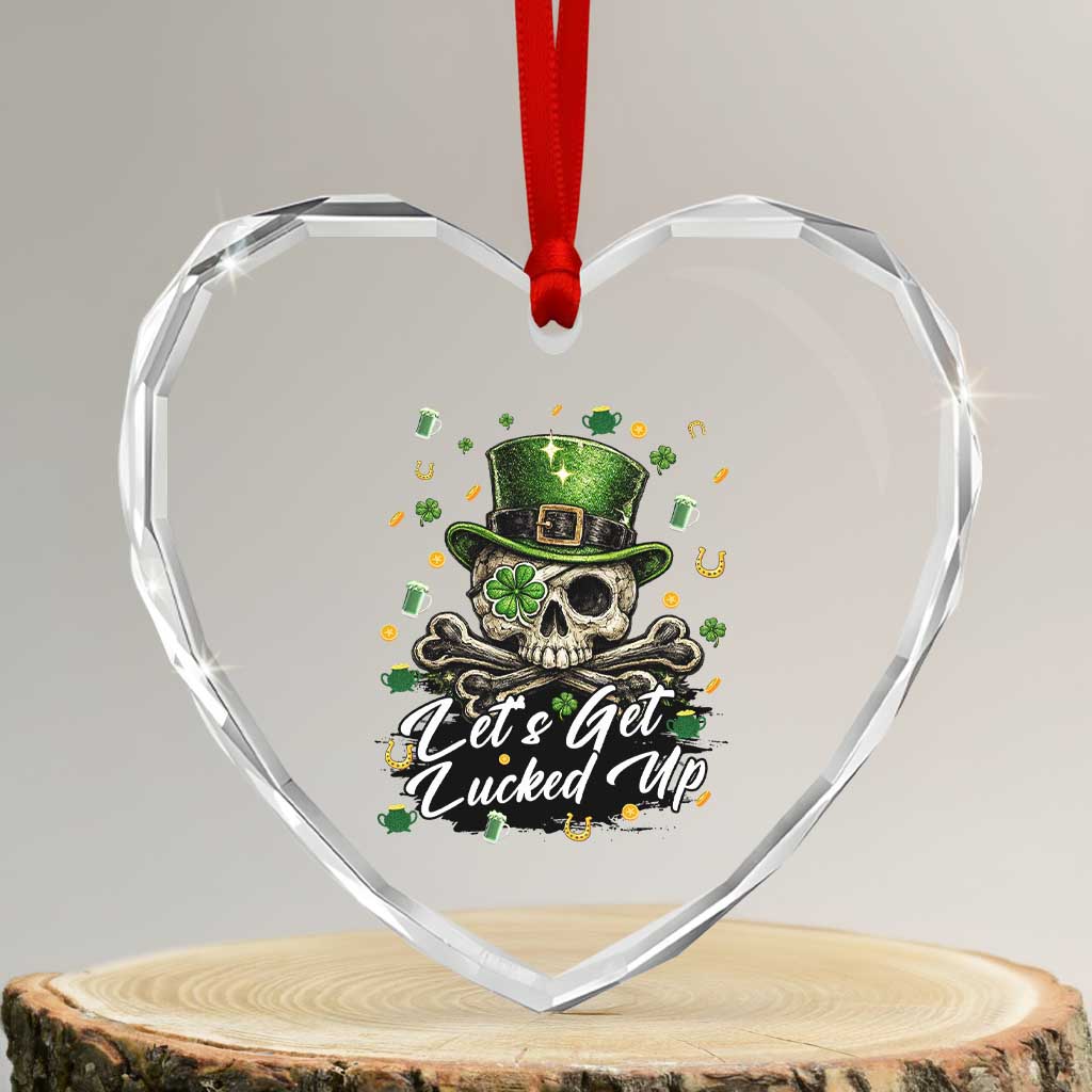 Lets Get Lucked Up Heart Crystal Glass Ornament Lucky Skeleton St Patricks Day