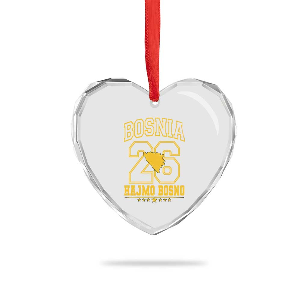 Lets Go Bosnia 2026 Hajmo Bosno Vintage Varsity Sports Style Heart Crystal Glass Ornament Bosnia Herzegovina Map Soccer Lover Football Fan