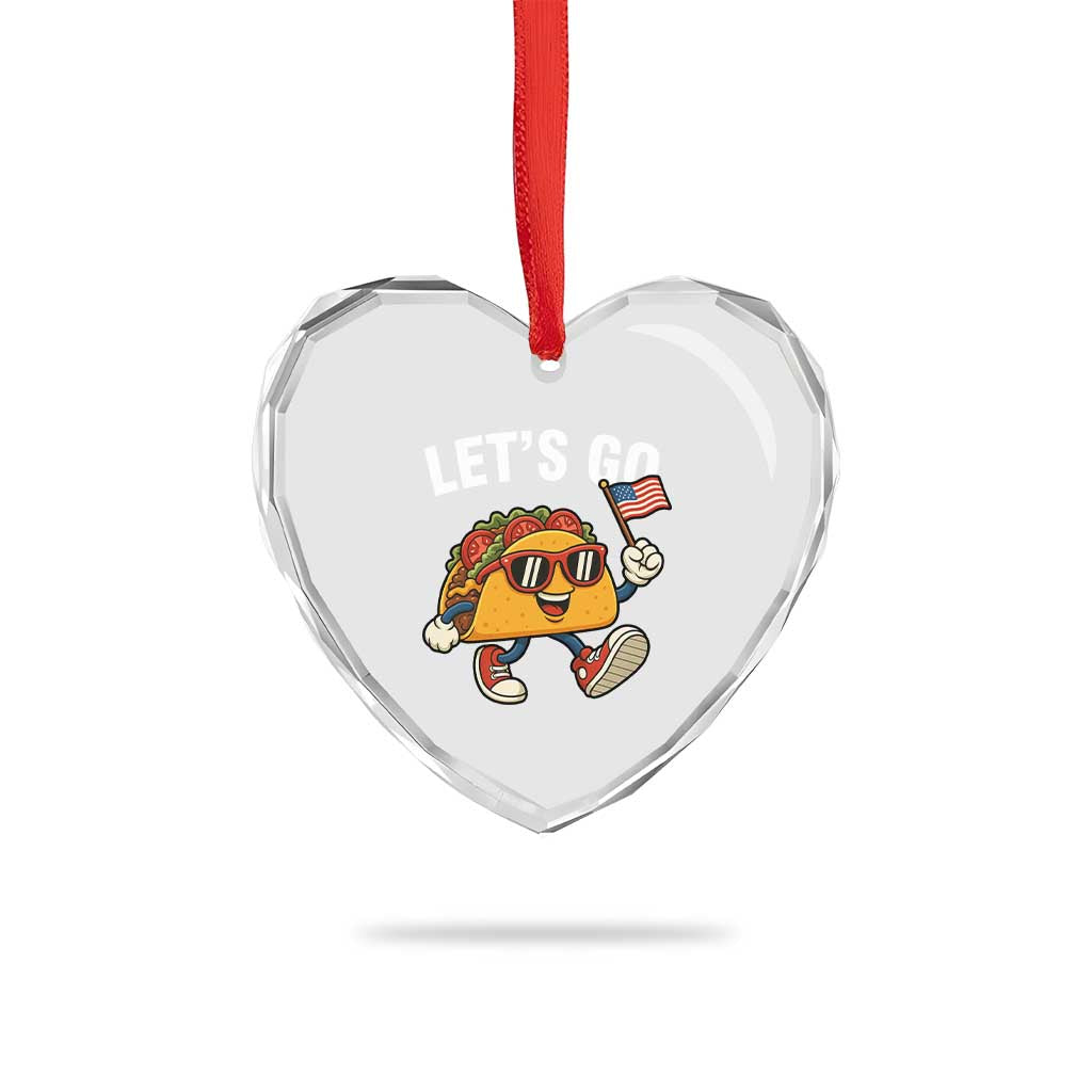 Let’s Go Taco Patriotic Heart Crystal Glass Ornament Funny 4th of July Food Humor - Wonder Print Shop