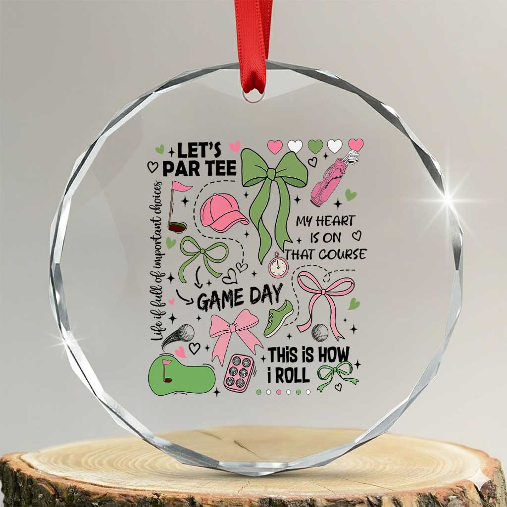 Lets Par-tee Coquette Golf Bows Crystal Glass Ornament Pink and Green Gear Girls Game Day Golfing Tradition