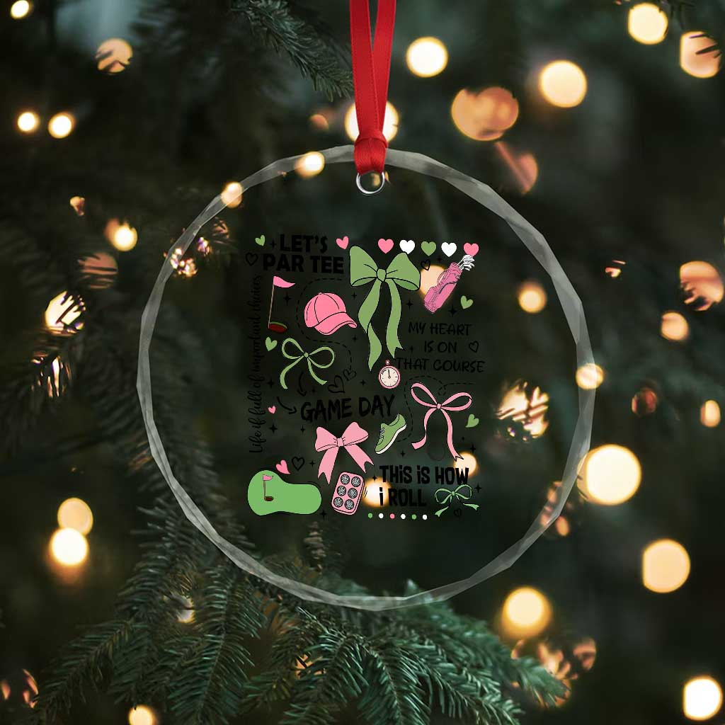 Lets Par-tee Coquette Golf Bows Crystal Glass Ornament Pink and Green Gear Girls Game Day Golfing Tradition