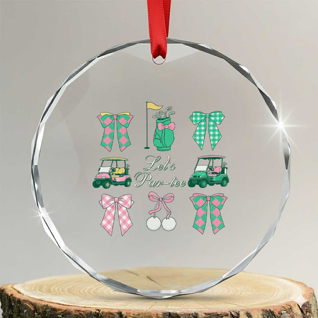 Lets Par-tee Coquette Golf Bows Crystal Glass Ornament Preppy Pink and Green Golf Cart n Bag Golfing Lover Club