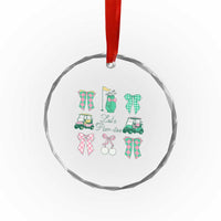 Lets Par-tee Coquette Golf Bows Crystal Glass Ornament Preppy Pink and Green Golf Cart n Bag Golfing Lover Club
