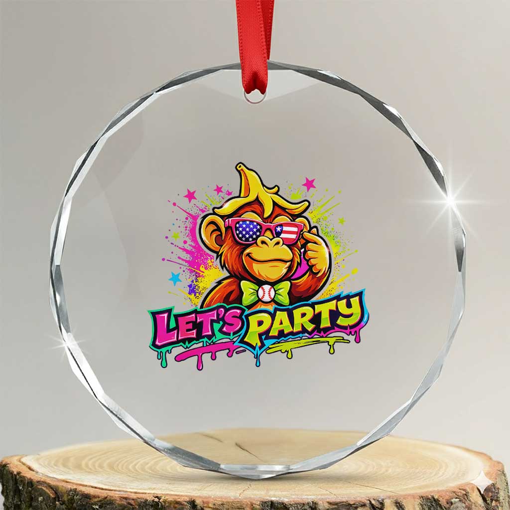 Lets Party Baseball Monkey Colorful Graphic Crystal Glass Ornament American Flag Game Day Fans Ball Party Vibes