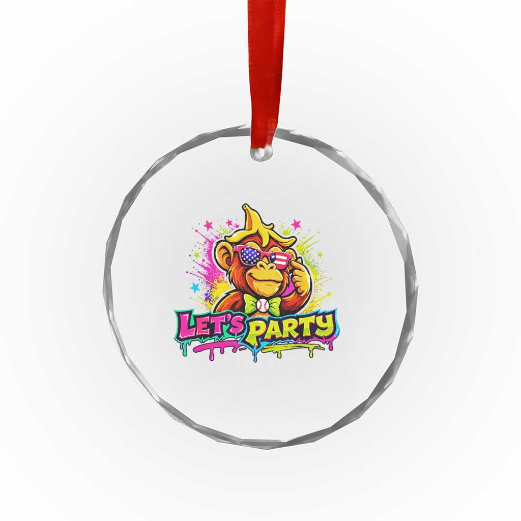 Lets Party Baseball Monkey Colorful Graphic Crystal Glass Ornament American Flag Game Day Fans Ball Party Vibes