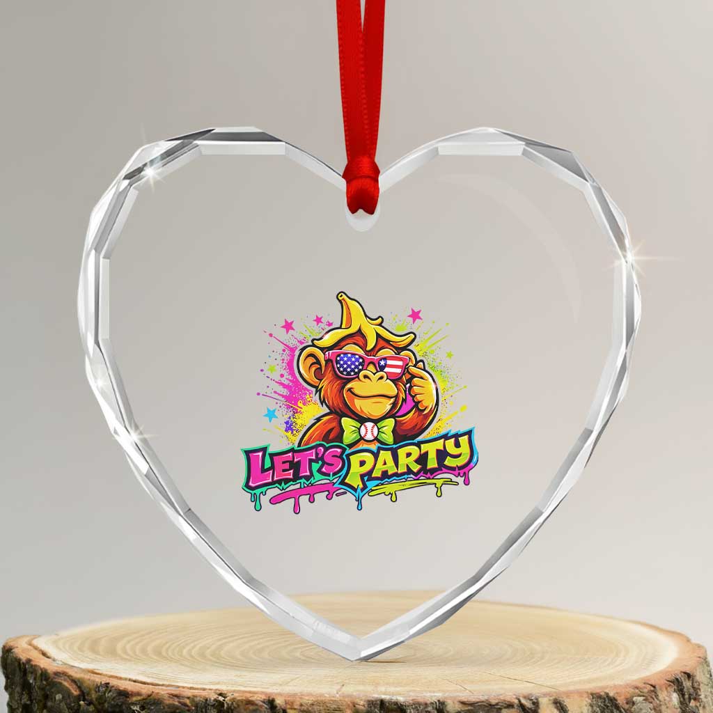 Lets Party Baseball Monkey Colorful Graphic Heart Crystal Glass Ornament American Flag Game Day Fans Ball Party Vibes