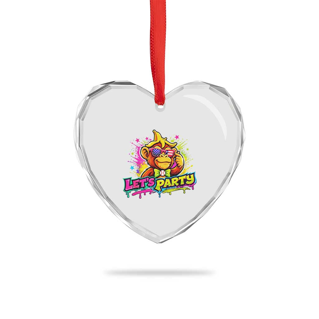 Lets Party Baseball Monkey Colorful Graphic Heart Crystal Glass Ornament American Flag Game Day Fans Ball Party Vibes