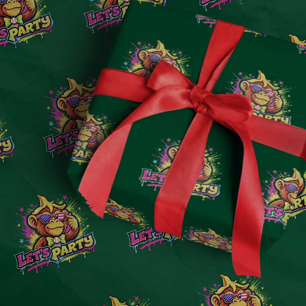 Lets Party Baseball Monkey Colorful Graphic Wrapping Paper Roll American Flag Game Day Fans Ball Party Vibes