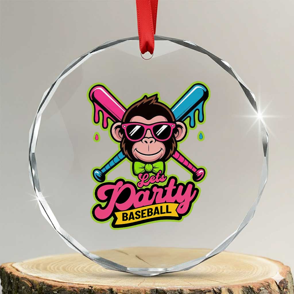 Lets Party Baseball Monkey Game Day Crystal Glass Ornament Neon Dripping Bats Funny Baseball Fan Party Ball