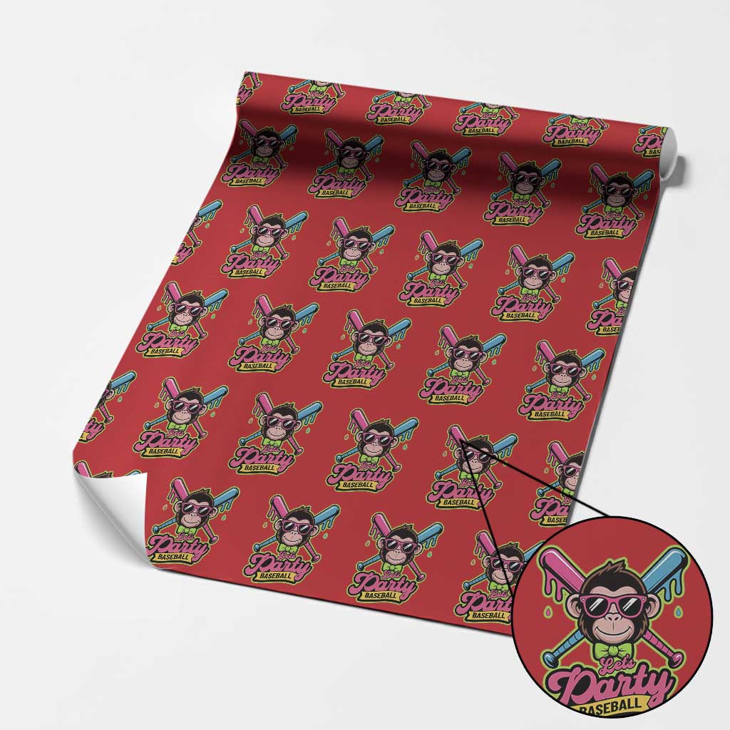 Lets Party Baseball Monkey Game Day Wrapping Paper Roll Neon Dripping Bats Funny Baseball Fan Party Ball