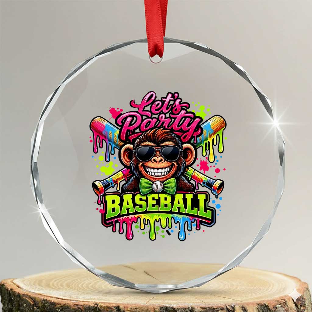 Lets Party Baseball Monkey Neon Dripping Graphic Crystal Glass Ornament Funny Ball Party Game Day Fans
