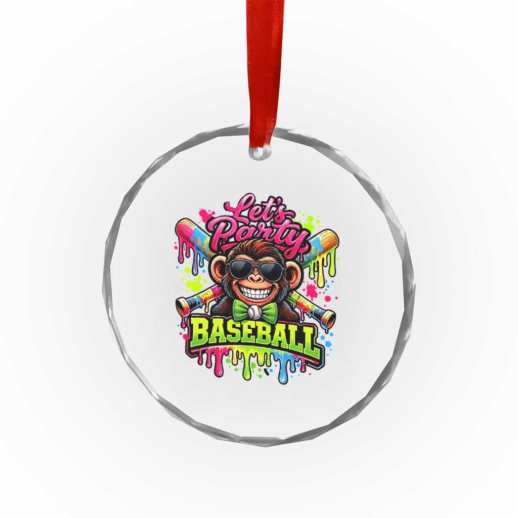 Lets Party Baseball Monkey Neon Dripping Graphic Crystal Glass Ornament Funny Ball Party Game Day Fans