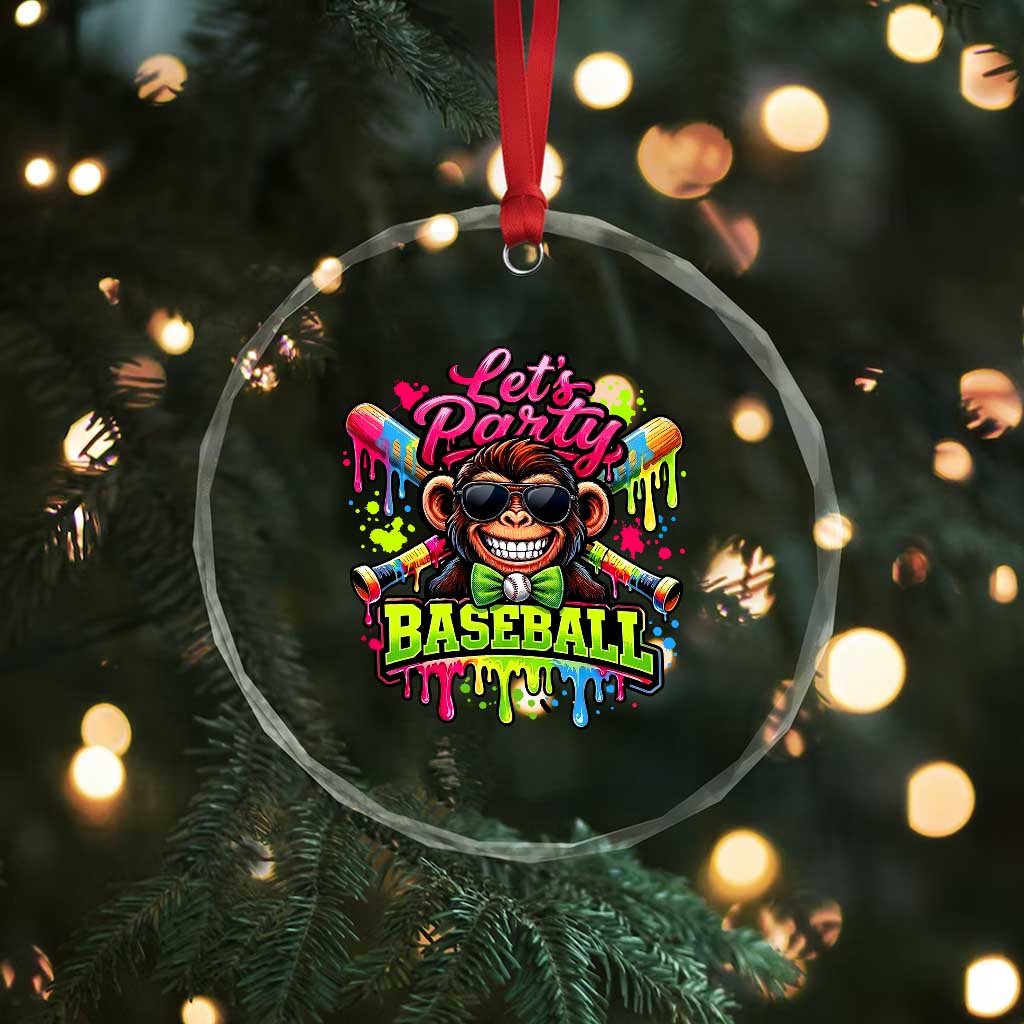 Lets Party Baseball Monkey Neon Dripping Graphic Crystal Glass Ornament Funny Ball Party Game Day Fans