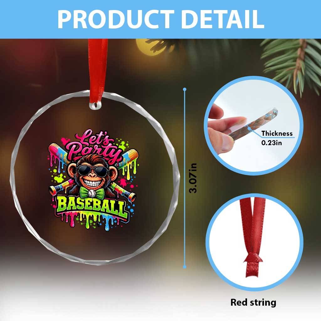 Lets Party Baseball Monkey Neon Dripping Graphic Crystal Glass Ornament Funny Ball Party Game Day Fans