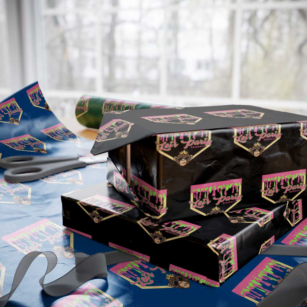 Lets Party Monkey Baseball Game Day Wrapping Paper Roll Neon Dripping Homeplate Funny Ball Party Fans