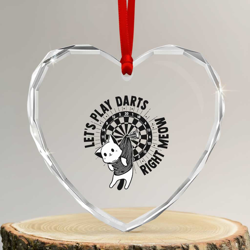 Lets Play Darts Right Meow Heart Crystal Glass Ornament Cute Cat Dart Player Pub Game Gift - Wonder Print Shop