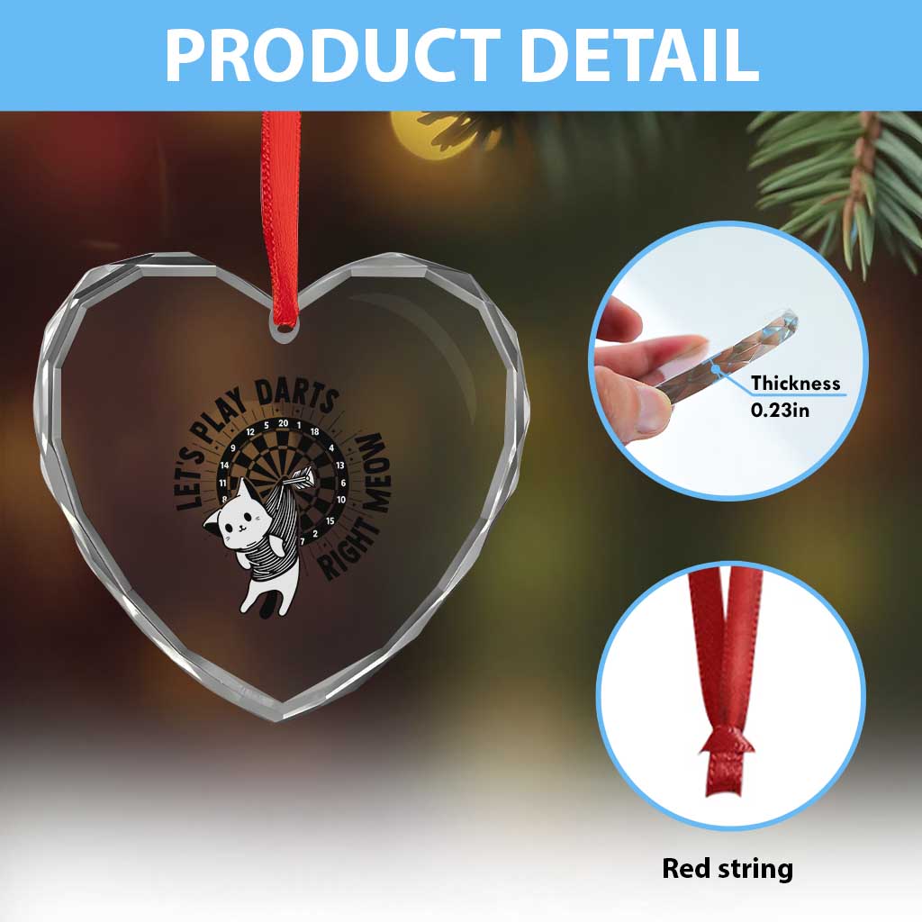 Lets Play Darts Right Meow Heart Crystal Glass Ornament Cute Cat Dart Player Pub Game Gift - Wonder Print Shop
