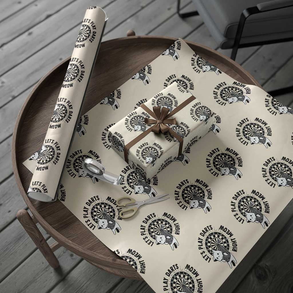 Lets Play Darts Right Meow Wrapping Paper Roll Cute Cat Dart Player Pub Game Gift - Wonder Print Shop