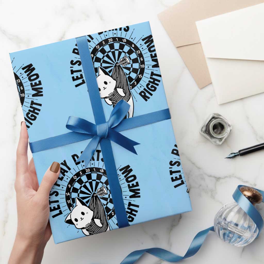 Lets Play Darts Right Meow Wrapping Paper Roll Cute Cat Dart Player Pub Game Gift - Wonder Print Shop