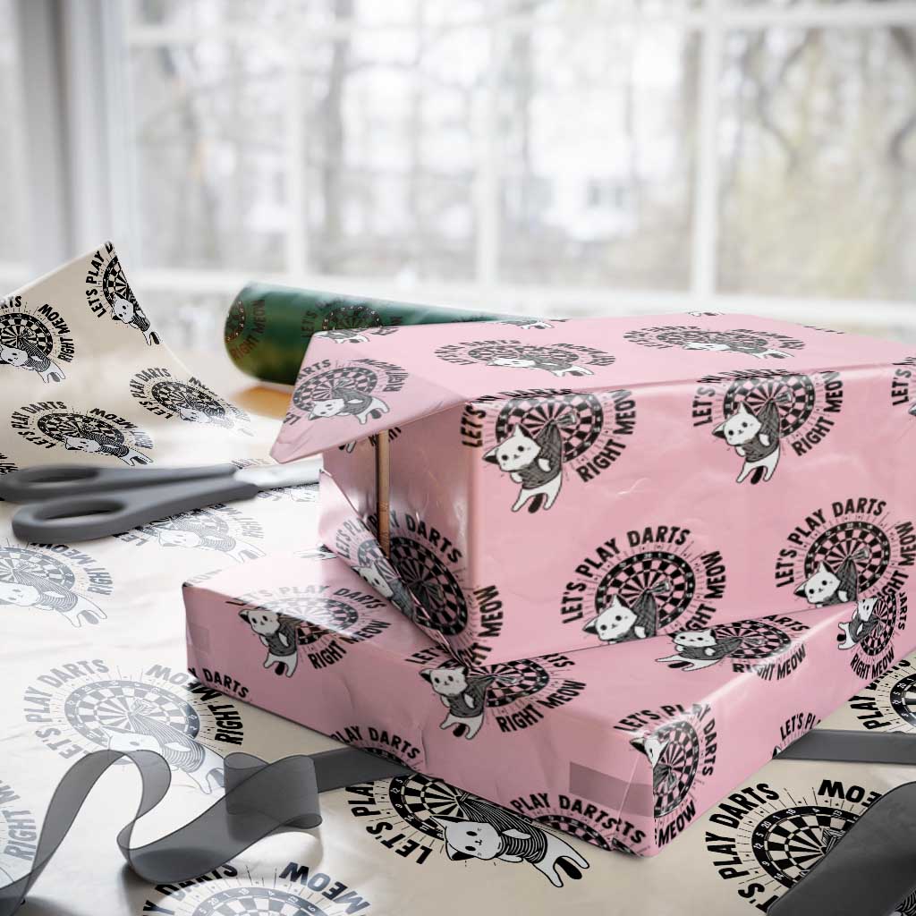 Lets Play Darts Right Meow Wrapping Paper Roll Cute Cat Dart Player Pub Game Gift - Wonder Print Shop