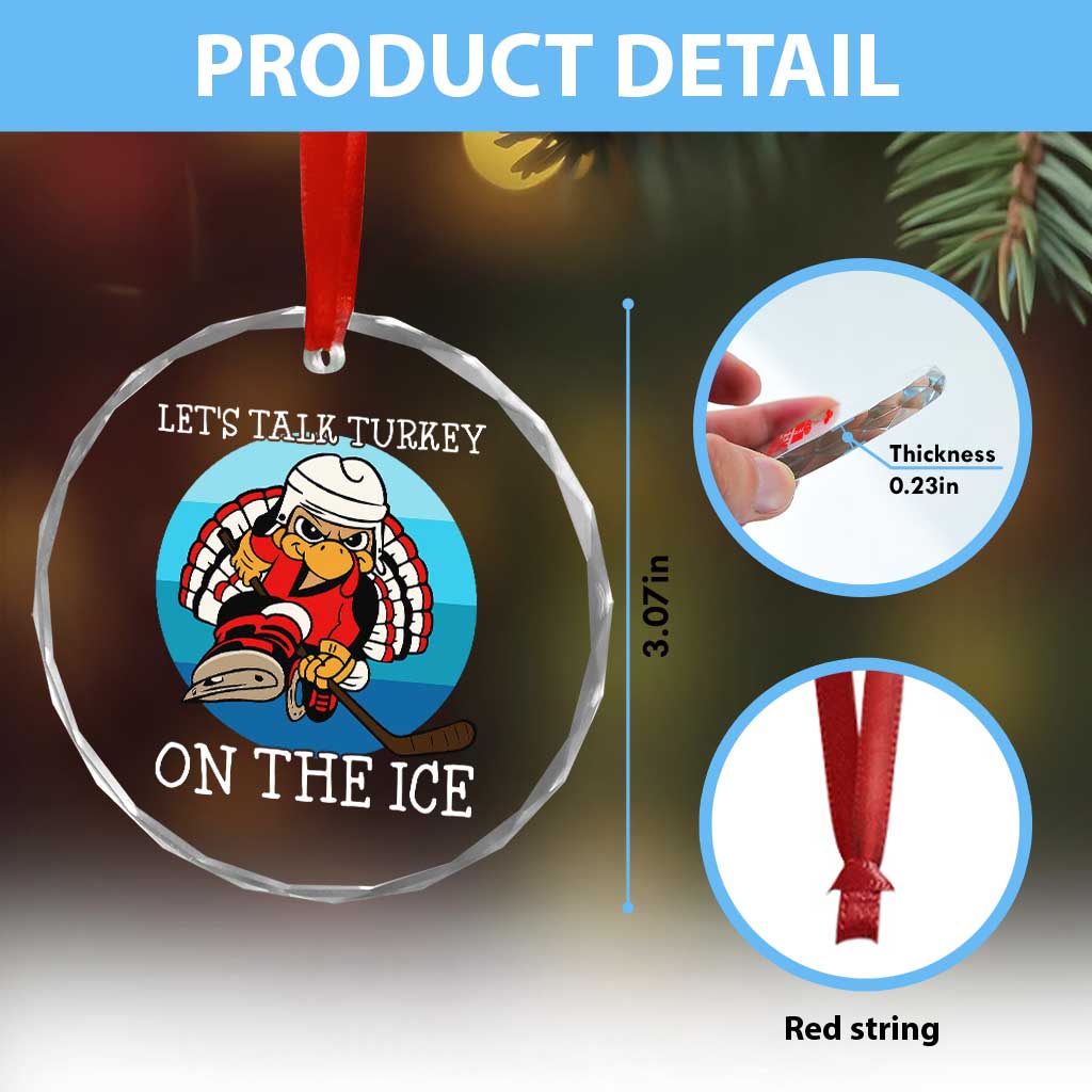 Lets Talk Turkey On The Ice Crystal Glass Ornament Retro Ocean Blue Ice Hockey Gift - Wonder Print Shop