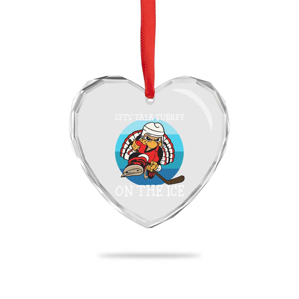 Lets Talk Turkey On The Ice Heart Crystal Glass Ornament Retro Ocean Blue Ice Hockey Gift - Wonder Print Shop
