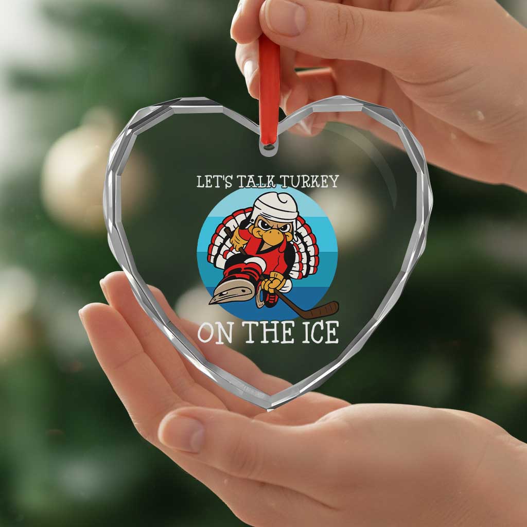 Lets Talk Turkey On The Ice Heart Crystal Glass Ornament Retro Ocean Blue Ice Hockey Gift - Wonder Print Shop