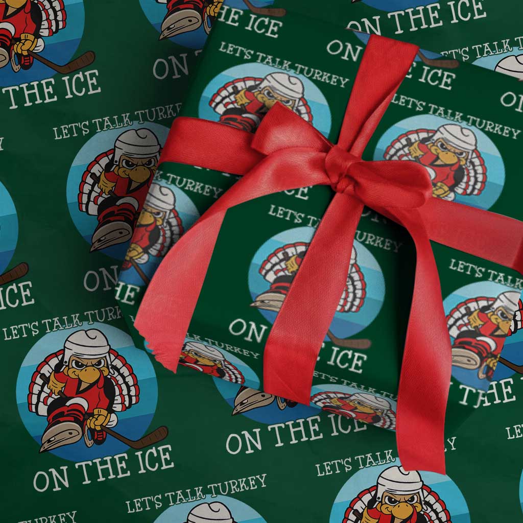 Lets Talk Turkey On The Ice Wrapping Paper Roll Retro Ocean Blue Ice Hockey Gift - Wonder Print Shop