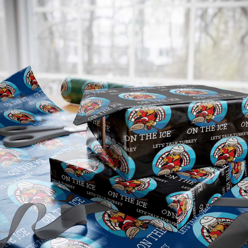 Lets Talk Turkey On The Ice Wrapping Paper Roll Retro Ocean Blue Ice Hockey Gift - Wonder Print Shop