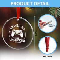 Level 60 Unlocked Video Gamer 60th Birthday Gift Crystal Glass Ornament Vintage 1966 60 Year Old Gift