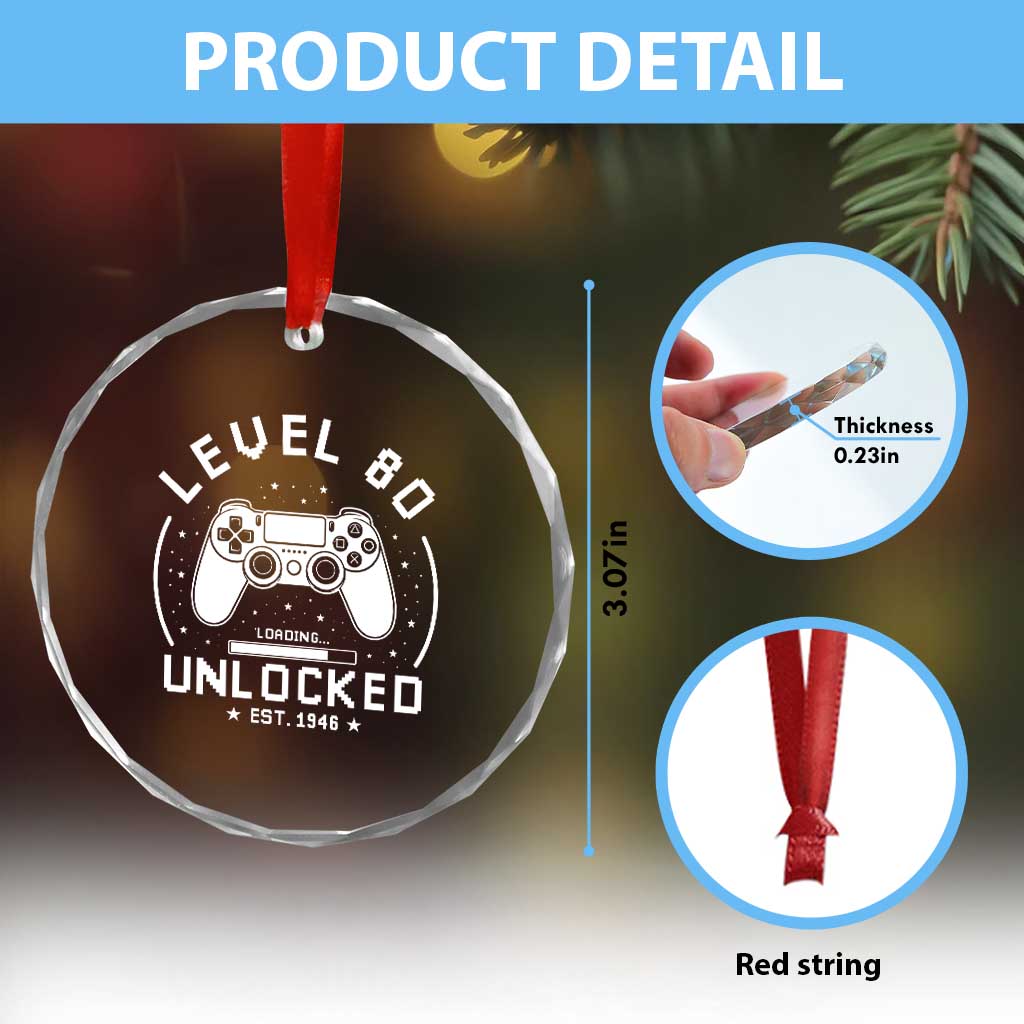 Level 80 Unlocked Video Gamer 80th Birthday Gift Crystal Glass Ornament Vintage 1946 80 Year Old Gift